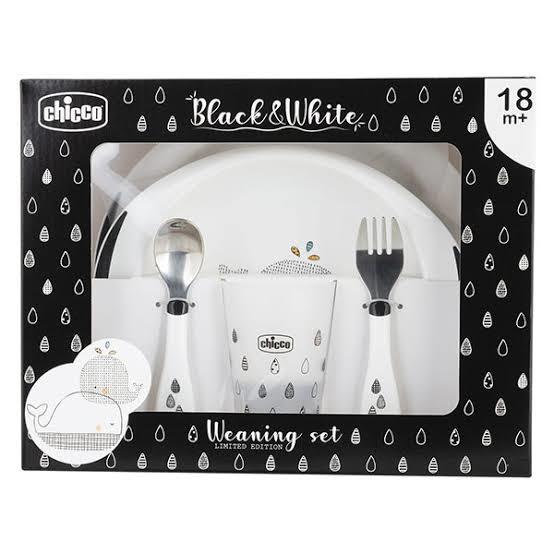 CHICCO - WEANING SET [BLACK & WHITE WHALES] [18M+]